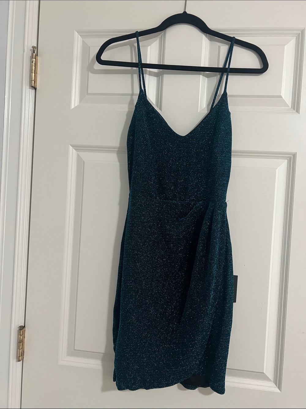 Lulu's Emerald Green Sparkle Dress with Spaghetti Straps